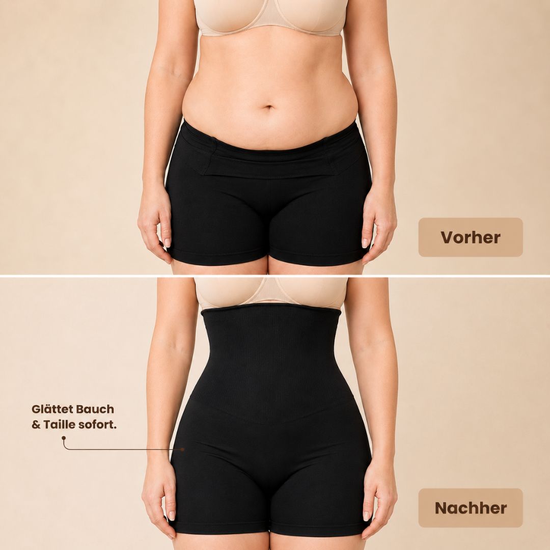 Vorher-Nachher – Livéa Shaping-Shorts Schwarz, Vorderansicht