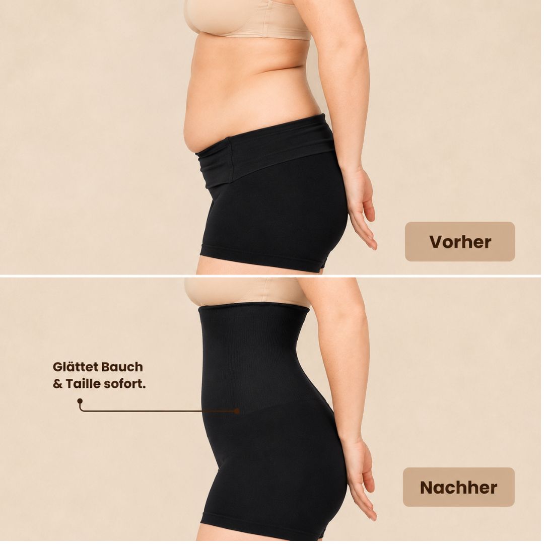 Vorher-Nachher – Livéa Shaping-Shorts Schwarz, Seitenansicht